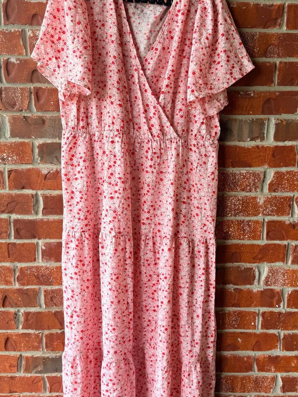 Pink Floral Wrap Midi Dress - Women